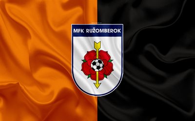 MFK Ruzomberok, 4k, シルクの質感, スロバキアサッカークラブ, ロゴ, オレンジブラックフラッグ, フォルトゥナリーガ, Ružomberok, スロバキア, サッカー