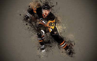 Sidney Crosby, 4k, joueur de hockey Canadien, art lin&#233;aire, grunge fond, de la LNH, de la peinture d&#39;art, les Penguins de Pittsburgh, le hockey, USA, Canada