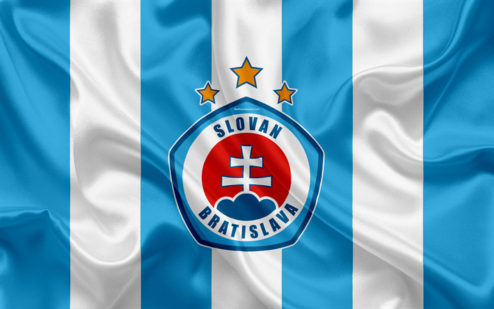 FC Slovan Bratislava, 4k, textura de seda, Eslovaca de futebol do clube, logo, azul bandeira branca, Fortuna liga, Bratislava, Eslov&#225;quia, futebol