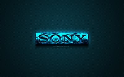 Sony logo bleu, cr&#233;atif blue art, Sony embl&#232;me, fond bleu fonc&#233;, Sony, logo, marques
