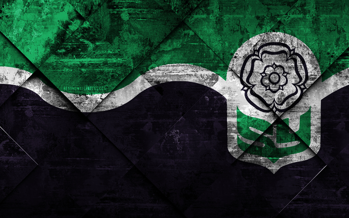 Flag of South Yorkshire, 4k, grunge art, rhombus grunge tekstuuri, Maakunnat Englannissa, South Yorkshire lippu, Englanti, kansalliset symbolit, South Yorkshire, Yhdistynyt Kuningaskunta, creative art