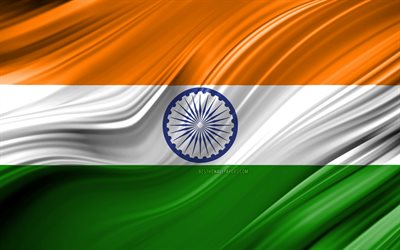 4k, العلم الهندي, البلدان الآسيوية, 3D الموجات, علم الهند, الرموز الوطنية, الهند 3D العلم, الفن, آسيا, الهند