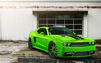 Dodge Challenger SRT8, Ultimate Auto, aerodynamic body kit, tuning Challenger SRT8, green sports coupe, supercar, American sports cars, Dodge