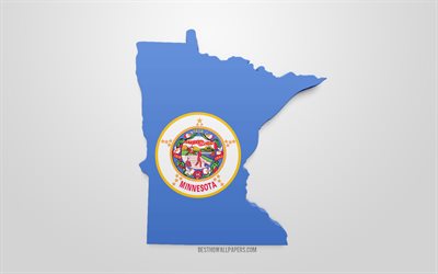 3d drapeau du Minnesota, la carte de la silhouette du Minnesota, &#233;tat AM&#201;RICAIN, art 3d, Minnesota 3d drapeau, etats-unis, Am&#233;rique du Nord, le Minnesota, la g&#233;ographie, Minnesota 3d silhouette
