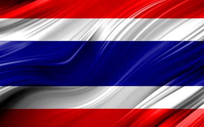 4k, Thai flag, Asian countries, 3D waves, Flag of Thailand, national symbols, Thailand 3D flag, art, Asia, Thailand
