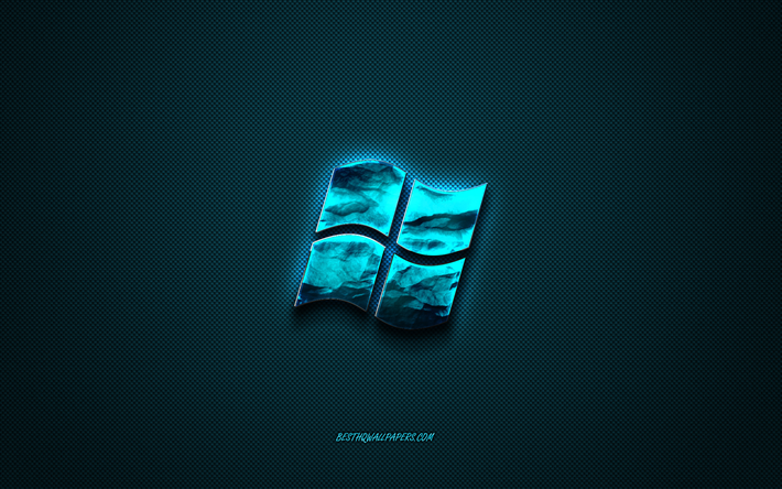 Windows old logo azul, creativo, arte azul, emblema de Windows, fondo azul oscuro, Windows, logotipo, marcas