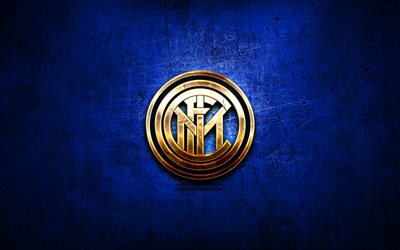 Internazionale, logo dor&#233;, Serie A, bleu, abstrait, fond, football, football italien club Internazionale logo, Inter Milan, FC, Italie