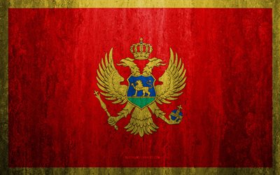 Flag of Montenegro, 4k, stone background, grunge flag, Europe, Montenegro flag, grunge art, national symbols, Montenegro, stone texture