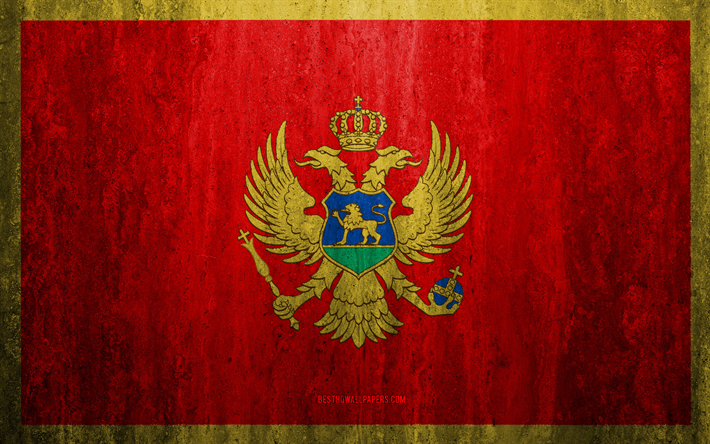 Karadağ Karadağ bayrağı, 4k, taş arka plan, grunge bayrak, Avrupa, Karadağ, bayrak, grunge sanat, ulusal sembol, taş doku