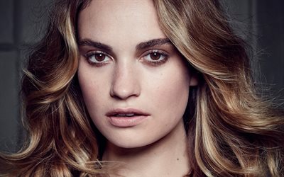 Lily James, British actress, portrait, face, beautiful eyes, American young stars