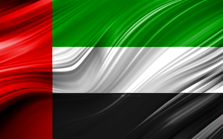 4k, Emirati Arabi Uniti, bandiera, paesi Asiatici, 3D onde, Bandiera degli Emirati Arabi Uniti, simboli nazionali, Emirati Arabi Uniti 3D bandiera, EMIRATI arabi uniti, arte, Asia