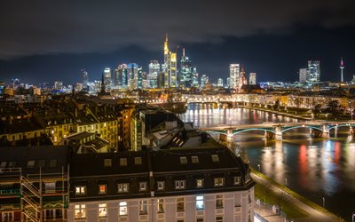 Frankfurt, German city, cityscape, night, skyline, skyscrapers, Hesse, Germany, Frankfurt am Main