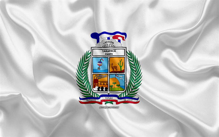 العلم من Tarapaca المنطقة, 4k, الحرير العلم, التشيلي المنطقة الإدارية, نسيج الحرير, Tarapaca المنطقة, شيلي, أمريكا الجنوبية, Tarapaca العلم