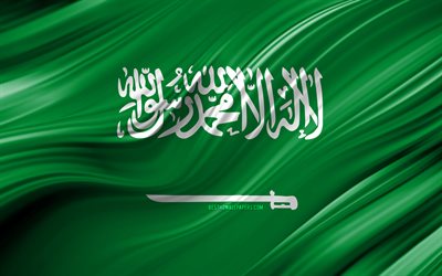 4k, Arabia Saudita bandera, los pa&#237;ses de Asia, 3D ondas, la Bandera de Arabia Saudita, los s&#237;mbolos nacionales, Arabia Saudita 3D de la bandera, arte, Asia, Arabia Saudita