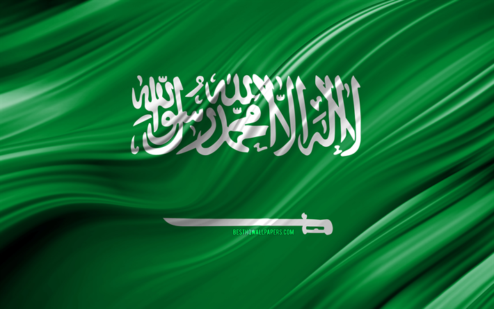 4k, Saudiarabiens flagga, Asiatiska l&#228;nder, 3D-v&#229;gor, Flagga av Saudiarabien, nationella symboler, Saudiarabien 3D-flagga, konst, Asien, Saudiarabien