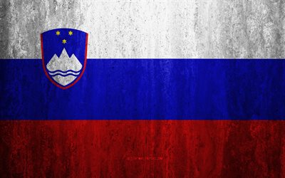 Flaggan i Slovenien, 4k, sten bakgrund, grunge flagga, Europa, Sloveniens flagga, grunge konst, nationella symboler, Slovenien, sten struktur
