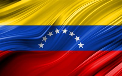 Venezuela, ulusal semboller, Venezuela 3D bayrak, sanat 4k, Venez&#252;ella bayrağı, G&#252;ney Amerika &#252;lkeleri, 3D dalgalar, Bayrak, G&#252;ney Amerika