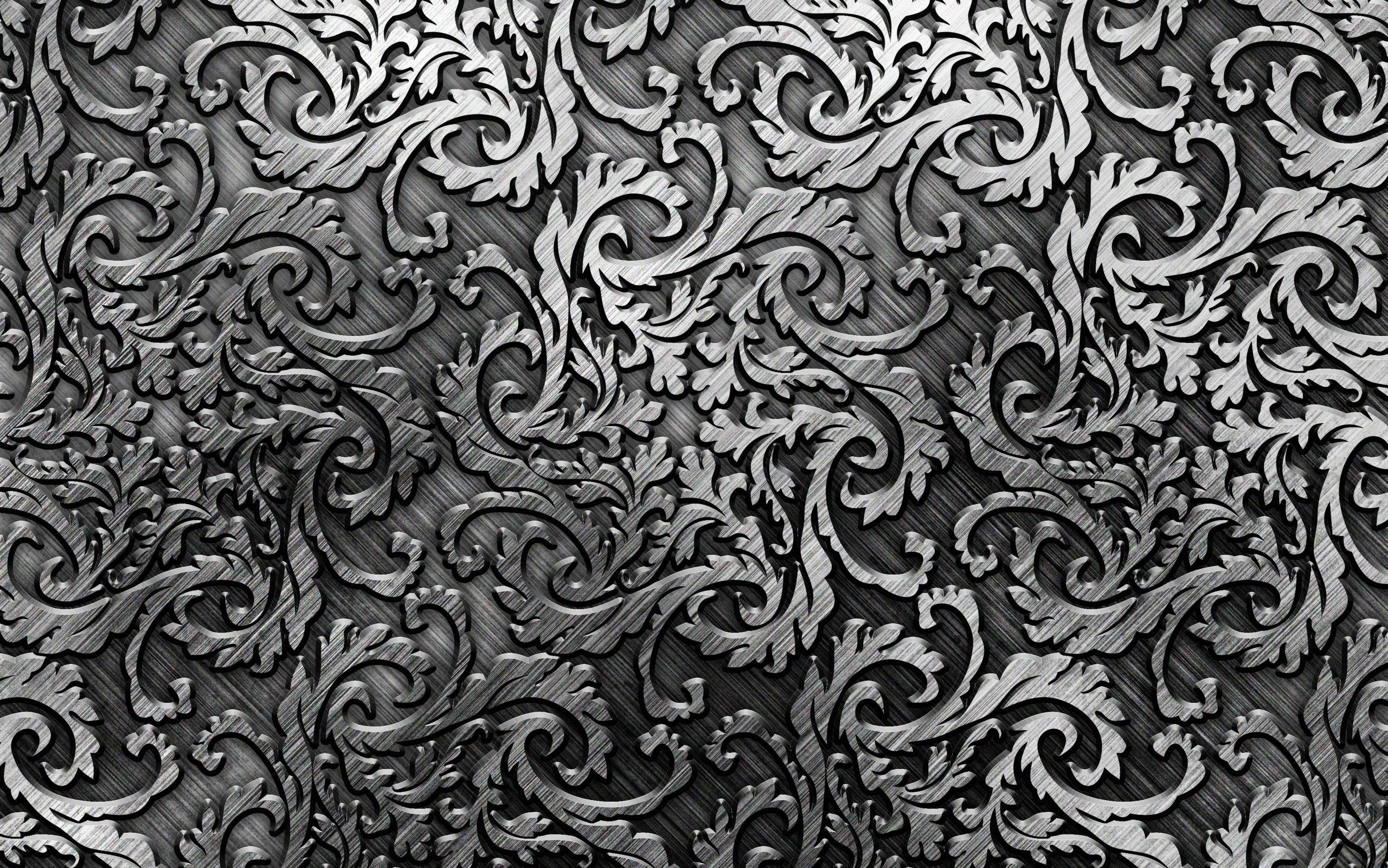Download wallpapers floral metal patterns, macro, silver metal pattern,  metal background, metallic floral pattern, metal patterns, silver  backgrounds for desktop with resolution 2560x1600. High Quality HD pictures  wallpapers