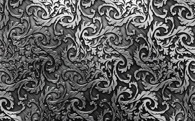 floral metal patterns, macro, silver metal pattern, metal background, metallic floral pattern, metal patterns, silver backgrounds