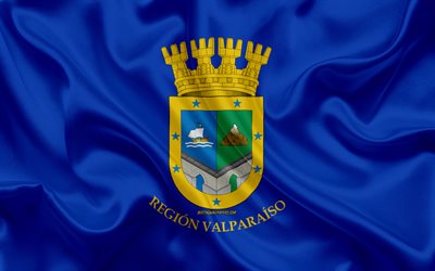 Bandiera della Regione di Valparaiso, 4k, seta bandiera Cilena Regione Amministrativa, di seta, texture, Regione di Valparaiso, in Cile, in Sud America, Valparaiso bandiera