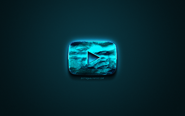 YouTube logo bleu, cr&#233;atif blue art, YouTube embl&#232;me, fond bleu fonc&#233;, YouTube, logo, marques