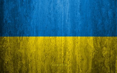 Ukrayna bayrağı, 4k, taş arka plan, grunge bayrak, Avrupa, Ukrayna, bayrak, grunge sanat, ulusal semboller, taş doku