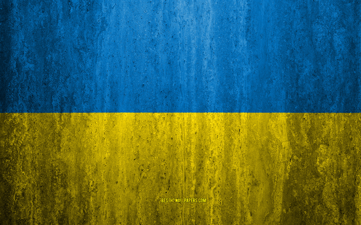 旗のウクライナ, 4k, 石背景, グランジフラグ, 欧州, ウクライナのフラグ, グランジア, 国立記号, ウクライナ, 石質感