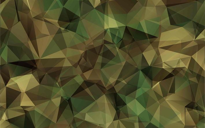 low poly camouflage, 4k, camouflage origines, camouflage vert militaire camouflage abstrait, vert d&#233;cors, textures de camouflage, low poly art, motif camouflage