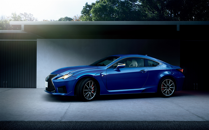 Lexus RC F, 2019, blue sports coupe, exterior, side view, new blue RC F, japanese cars, Lexus