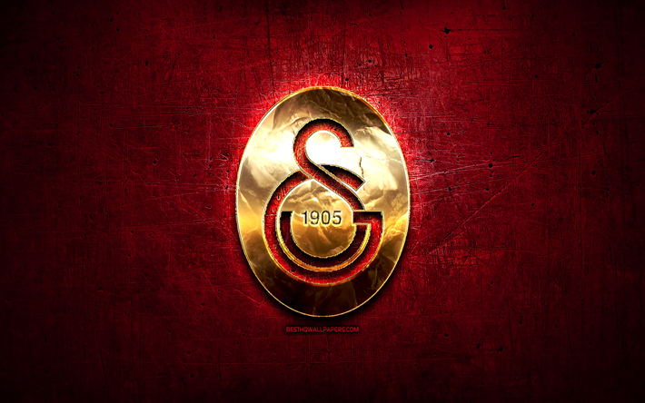 Galatasaray FC, kultainen logo, Super League, violetti abstrakti tausta, jalkapallo, turkkilainen jalkapalloseura, Galatasaray-logo, Galatasaray SK, Turkki