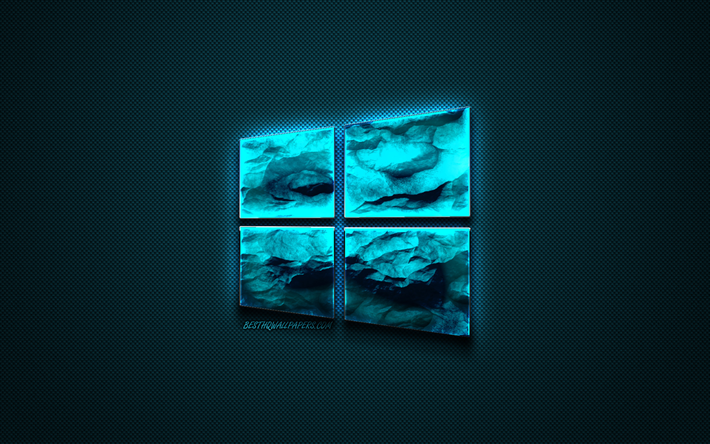 Windows 10 mavi logo, yaratıcı mavi sanat, Windows 10 amblemi, koyu mavi arka plan, Windows, logo, marka
