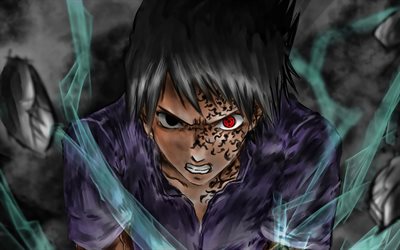 Angry Sasuke Uchiha, portrait, Naruto characters, darkness, Sasuke Uchiha, manga, artwork, Naruto, Sharingan
