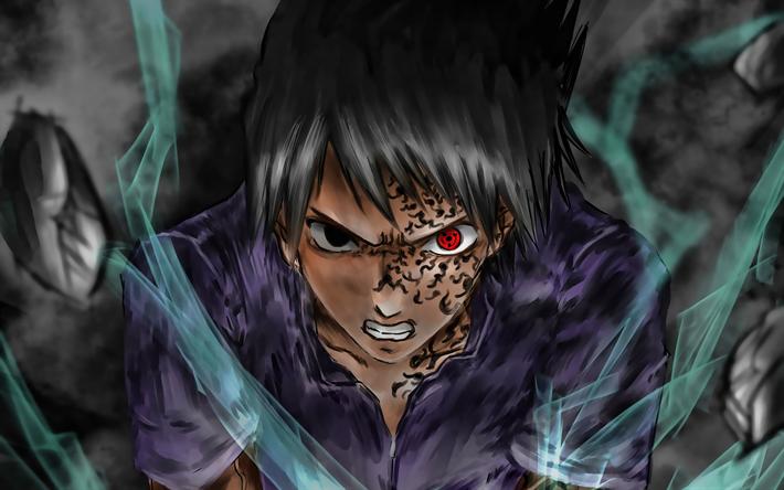 Kızgın Sasuke Uchiha, portre, Naruto karakterleri, karanlık, Sasuke Uchiha, manga, sanat, Naruto, Evren