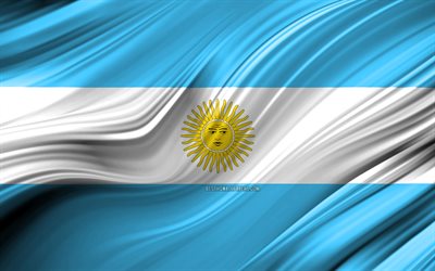 Arjantin, ulusal semboller, 3D bayrak, sanat 4k, Arjantin bayrak, G&#252;ney Amerika &#252;lkeleri, 3D dalgalar, Bayrak, G&#252;ney Amerika
