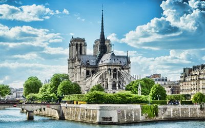 Notre-Dame de Paris, 4k, back view, cathedral, french landmarks, France, Europe, HDR
