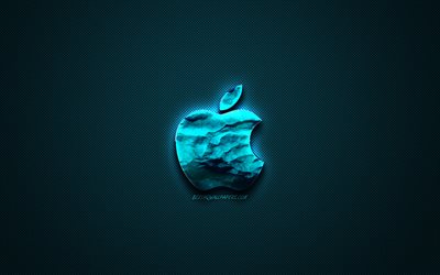 Apple青色のロゴ, 創ブルーアート, リンゴエンブレム, 紺色の背景, Apple, ロゴ, ブランド