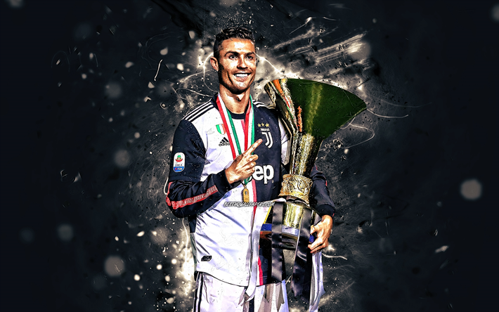 Cristiano Ronaldo cup, 2019, uusi yhten&#228;inen, Juventus FC, iloa, portugalilaiset jalkapalloilijat, Italia, CR7 Juve, tavoite, Juventus, jalkapallo t&#228;hte&#228;, Serie, Cristiano Ronaldo, neon valot, jalkapallo, CR7, Ronaldo