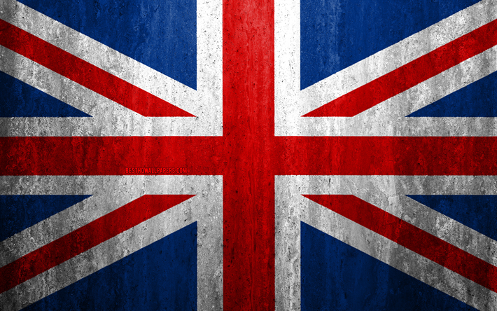 B&#252;y&#252;k Britanya Birleşik Krallık bayrağı, 4k, taş arka plan, grunge bayrak, Avrupa, İNGİLTERE bayrak, grunge sanat, ulusal semboller, Birleşik Krallık, taş doku, Bayrak