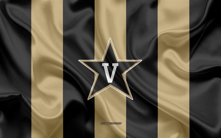 Vanderbilt Commodores, American football team, emblem, silk flag, gold black silk texture, NCAA, Vanderbilt Commodores logo, Nashville, Tennessee, USA, American football