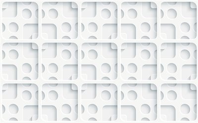 white 3D squares, geometric patterns, squares backgrounds, 3D squares, white abstract background, 3D squares textures, squares textures, background with squares