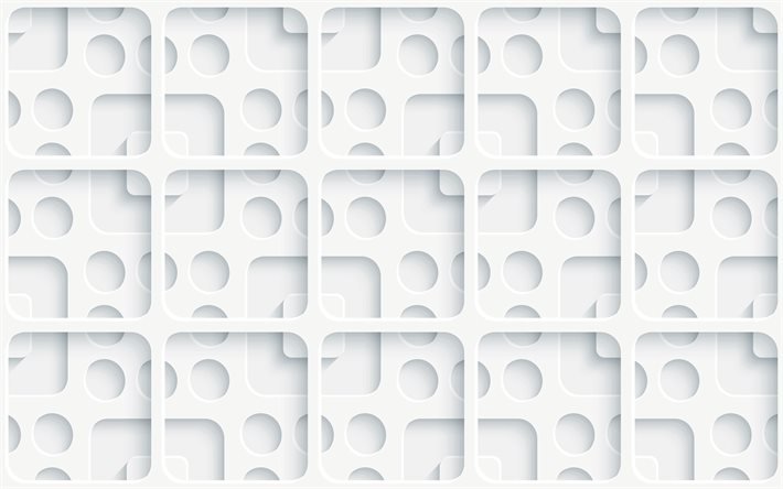 valkoinen 3D-ruutua, geometrisia kuvioita, neli&#246;t taustat, 3D-ruutua, valkoinen abstrakti tausta, 3D ruudut kuvioita, neli&#246;t kuvioita, tausta neli&#246;t