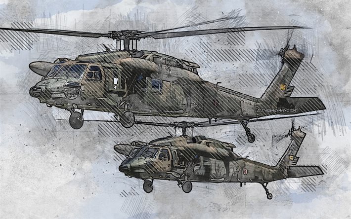 Mitsubishi H-60, Japon&#233;s helic&#243;pteros militares, grunge arte, arte creativo, pintado SH-60JK Seahawk, UH-60JAs, dibujo, Mitsubishi H-60 grunge, el arte digital, el JMSDF, Jap&#243;n Fuerza Mar&#237;tima de autodefensa, JSDF, Jap&#243;n
