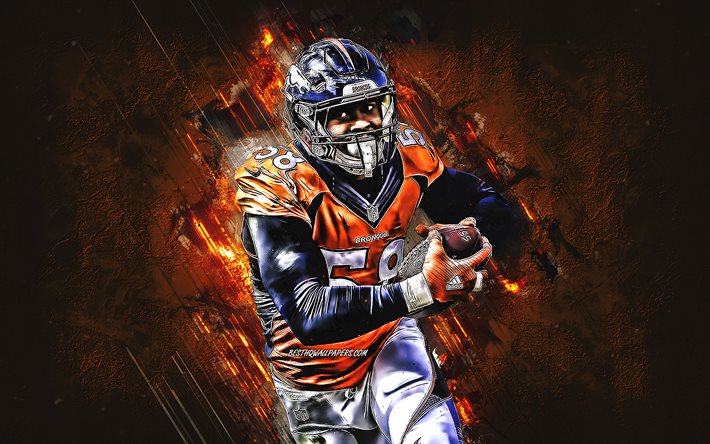 Von Miller, Denver Broncos, NFL, portrait, american football, orange stone background, National Football League