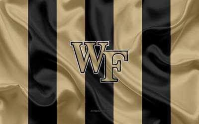 Wake Forest Demon Deacons, American football team, emblem, silk flag, gold black silk texture, NCAA, Wake Forest Demon Deacons logo, Winston-Salem, North Carolina, USA, American football
