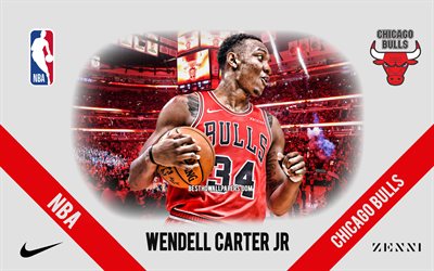 Wendell Carter Jr, Chicago Bulls, American Basketball Player, NBA, portrait, USA, basketball, United Center, Chicago Bulls logo