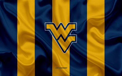 West Virginia Mountaineers, American football team, emblem, silk flag, yellow-blue silk texture, NCAA, West Virginia Mountaineers logo, Morgantown, West Virginia, USA, American football