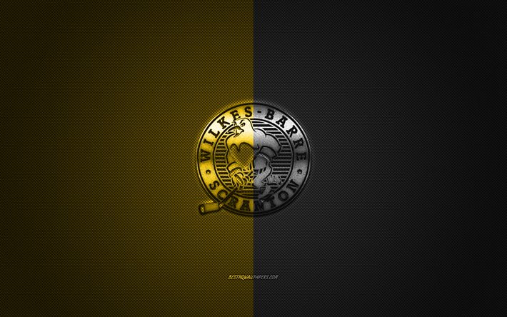 Wilkes-Barre Scranton Penguins, American hockey club, AHL, giallo-logo nero, giallo-nero in fibra di carbonio sfondo, hockey, Wilkes-Barre Township, Pennsylvania, USA, Wilkes-Barre Scranton Penguins logo