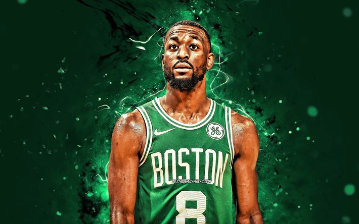 Kemba Walker, 2020, Boston Celtics, 4k, NBA, basketbol, yeşil neon ışıkları, ABD, Kemba Walker Hudley, Kemba Walker Boston Celtics, yaratıcı, Kemba Walker 4K