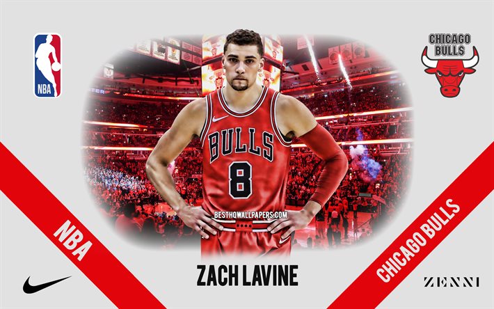 Zach LaVine, Chicago Bulls, American Basketball Player, NBA, portrait, USA, basketball, United Center, Chicago Bulls logo, Zachary LaVine