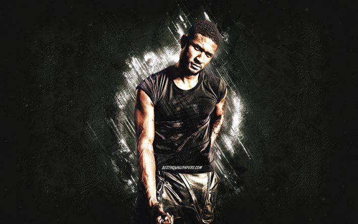 Usher, american singer, portrait, gray stone background, Usher Raymond IV